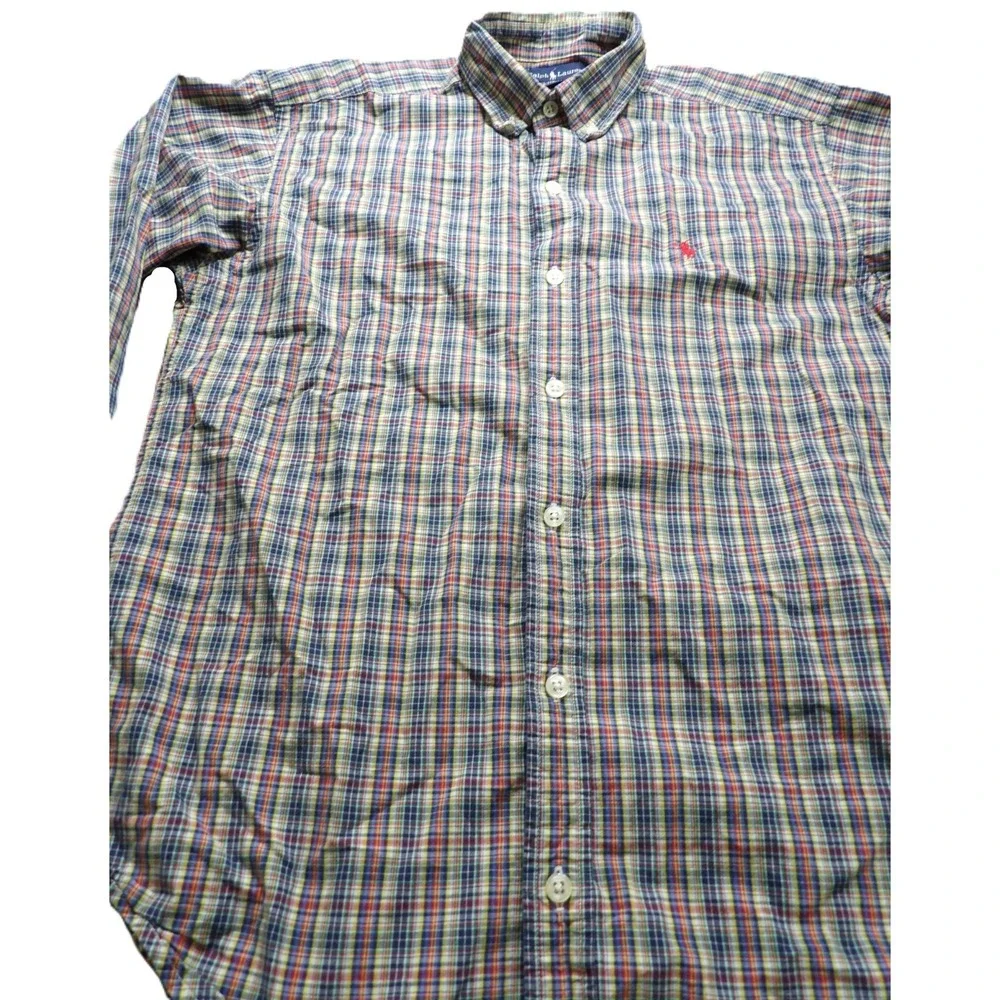 Ralph Lauren Boys Large 16/18 Plaid Button Down Shirt Madras OCBD Cotton LS Pony